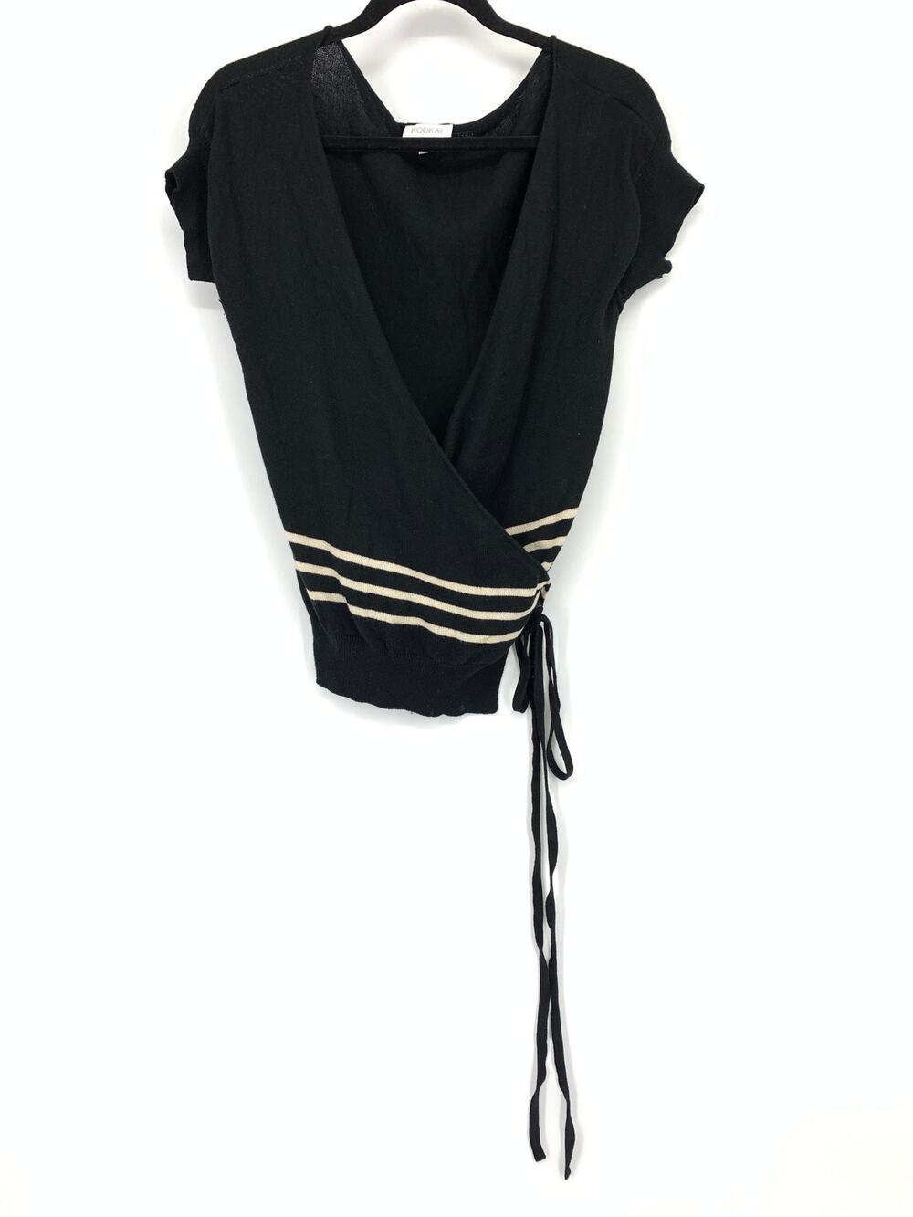 Kookai Short Sleeve Wrap Sweater Top Womens Size 1 US Small Black White Striped